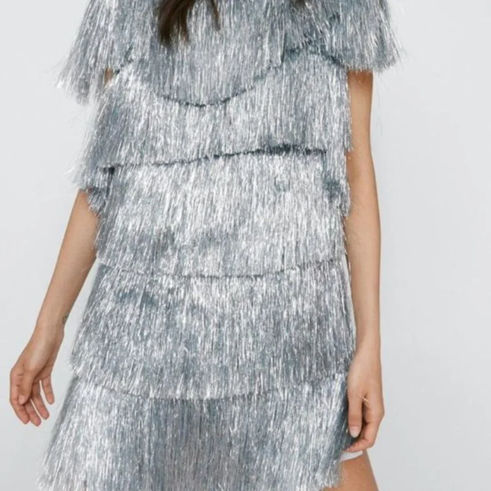 Nasty Gal Fringy Tinsel Mini Dress - Size 14 NWT - Picture 4 of 4